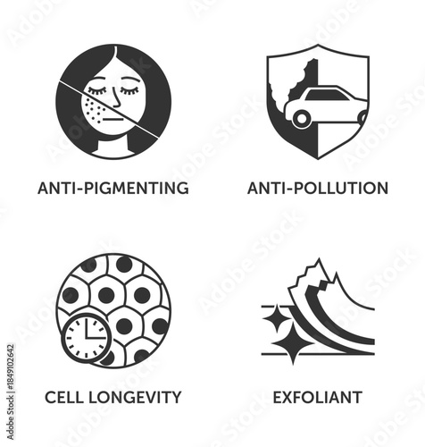 Facial Cream Four features monochromatic Icons Set