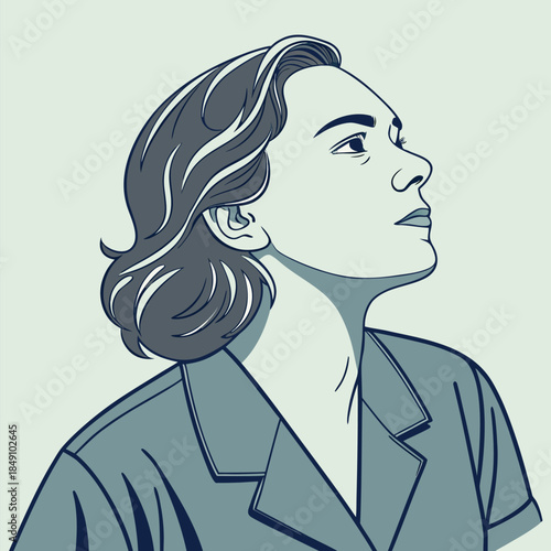 Contemplative Woman Portrait Illustration Looking Up in Thoughtful Pose