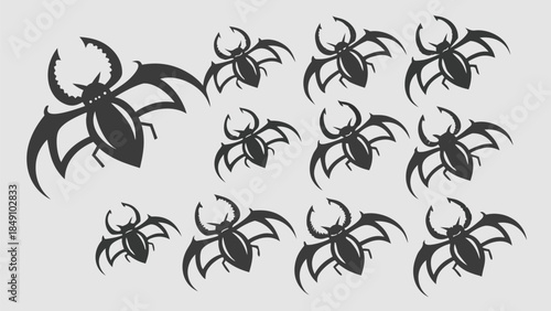 Collection of stylized spider tattoos in tribal designs
