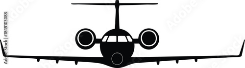 Front View Silhouette of a Private Business Jet, silhouette, illustration, vector