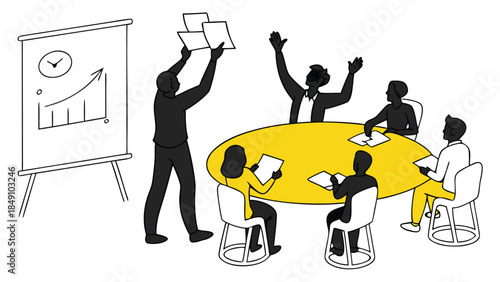 Business Meeting with Group Discussing Ideas Around Conference Table