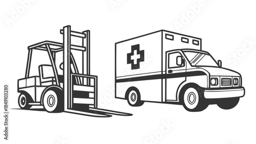 Forklift and Ambulance Illustration Industrial and Medical Vehicles