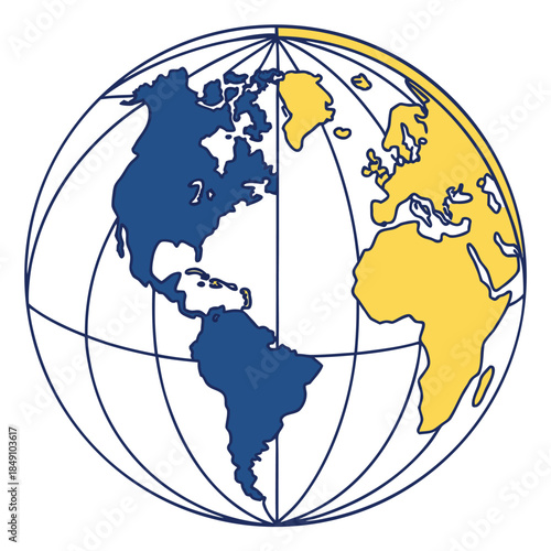 Illustrated Globe Divided into Western and Eastern Hemispheres