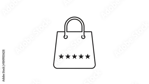 Shopping Bag Icon: Simple line art depicts a shopping bag with a five-star rating, illustrating a concept of quality and retail excellence.