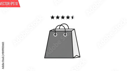 Shopping Bag with Five Stars: A minimalist shopping bag icon, adorned with a constellation of five stars, perfect for conveying quality and satisfaction. 