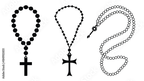 Three Types of Rosary Beads with Cross Pendants for Prayer and Reflection