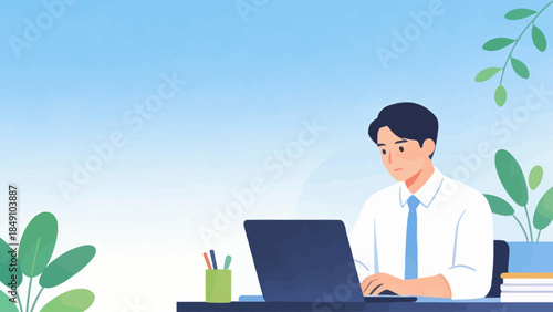 Man working on laptop at desk