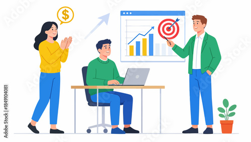 Three people in a business meeting