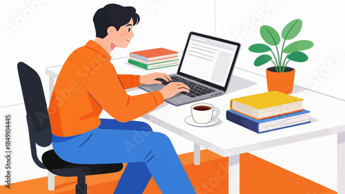 Person working at desk with laptop