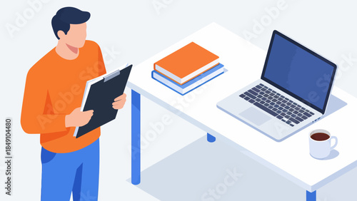 Person working at desk with laptop