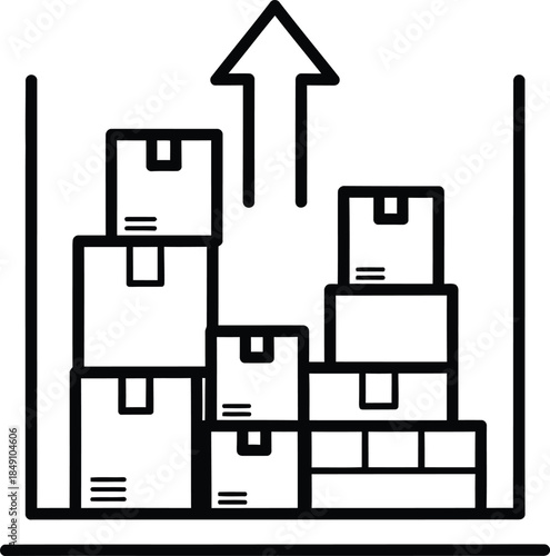 Icon representing inventory increase and upward movement with stacked boxes