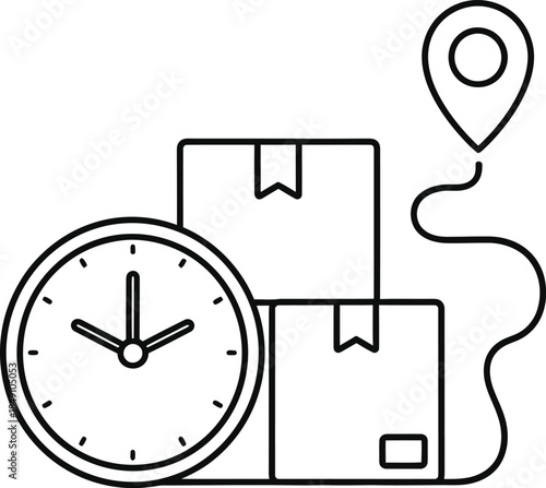 A black and white line icon illustrating the concept of timely delivery and package tracking.