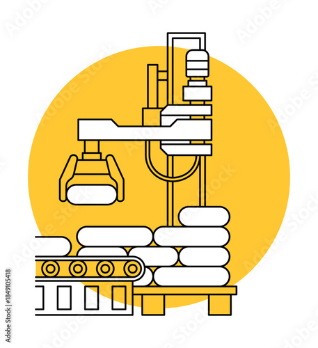 Palletizing robot - in thin line and yellow fill