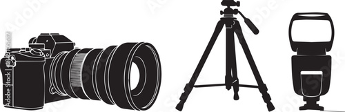 Professional camera gear set isolated silhouette photography studio equipment for creative shoots