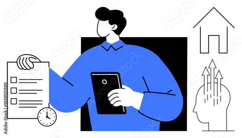 Task management. Task management with checklist and tablet for productivity. Task management optimizing workflows and achieving personal or professional goals for project planning, productivity apps