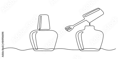 Nail varnish one line drawing on white isolated background for store, banner and business card. Linear art. Vector illustration,  nail polish vector one line continuous drawing illustration. Hand draw