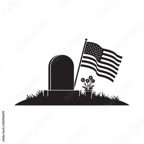 Memorial day remembrance a grave with an american flag and flowers