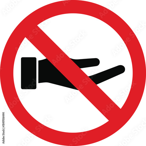 No touching hand symbol prohibition sign for personal space and safety isolated on white background