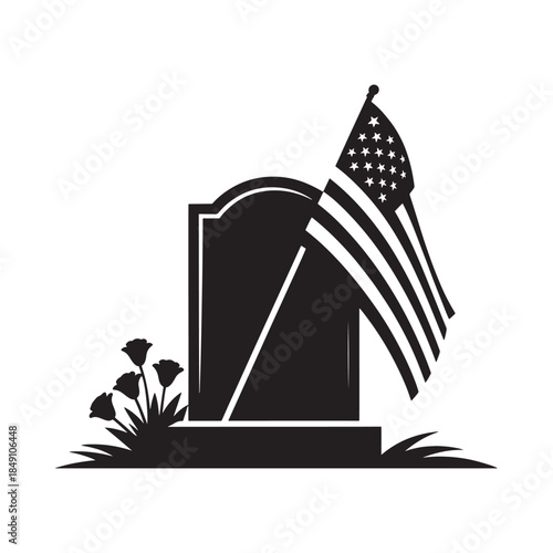 A gravesite with an american flag and flowers a somber memorial image