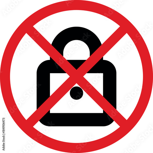 No access symbol with a padlock icon representing security breach or restricted entry isolated on white background