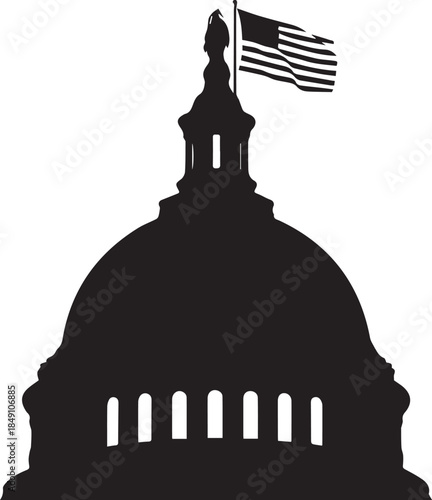 Silhouette of the united states capitol building with american flag