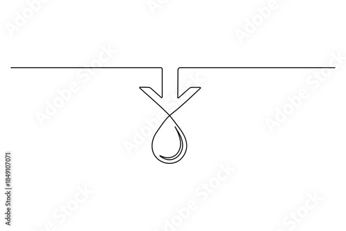 Minimalist droplet and downward arrow continuous line drawing