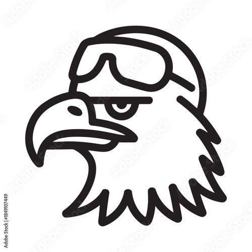 A bold line drawing of an eagle s head with goggles