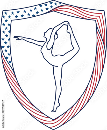 American flag shield with gymnast silhouette  patriotic sports emblem