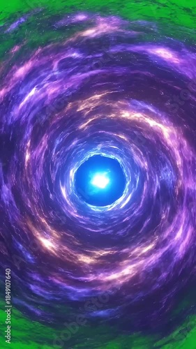 Energy Portal on Green Screen - This video shows a mystical energy portal with swirling colors opening in a vibrant vortex, set against a green screen. The central point features a bright blue light.
