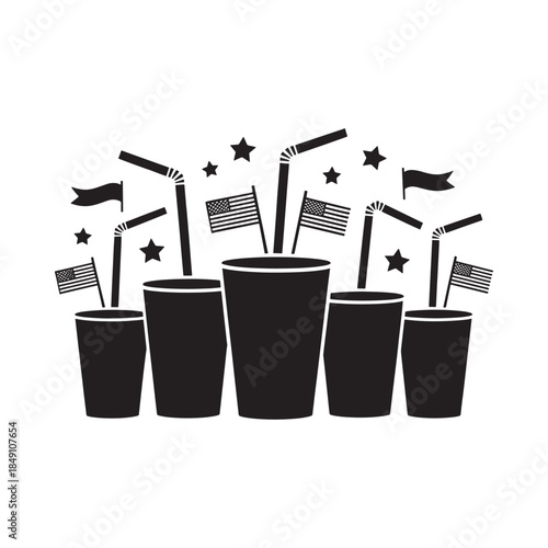 A patriotic illustration of drinks with american flags and stars