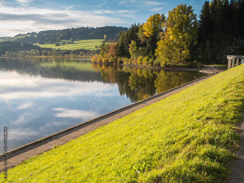 View of the Gruentensee lake at the dam