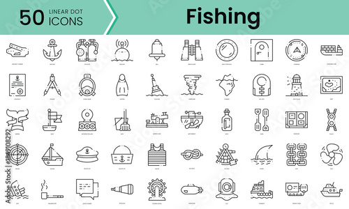 Set of fishing icons. Line art style icons bundle. vector illustration