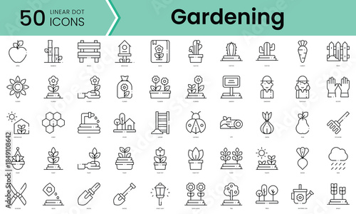 Set of gardening icons. Line art style icons bundle. vector illustration
