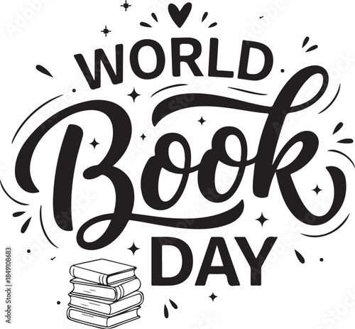 Celebrate world book day with this beautiful hand-lettered text and book icon