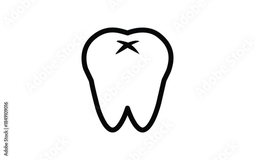 Simple black and white icon representing a decayed or damaged tooth on white background