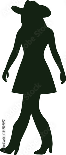 Female cowgirl silhouette vector icon isolated on white. Western cowboy woman with hat, clean minimal design for logos, signs, stickers, and apparel prints.
