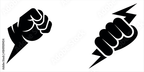 Two clenched fists with lightning bolts, symbolizing power and energy.