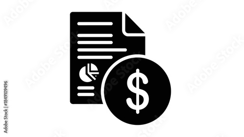 Financial Report Icon: A symbol of financial analysis and monetary concepts, featuring a document with chart elements alongside a dollar coin icon, embodying fiscal management.