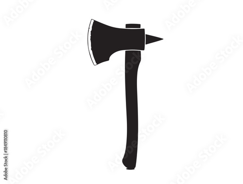 New iron axe in silhouette white background.