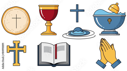 Vibrant Christian symbols and religious icons in colorful illustration