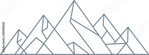 Minimalist geometric line art depicting a rugged mountain range silhouette in a clean modern abstract style perfect for branding