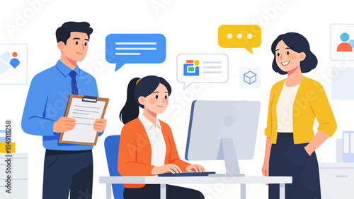 office workers collaborating at desk