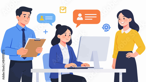 Office workers collaborating with digital tools