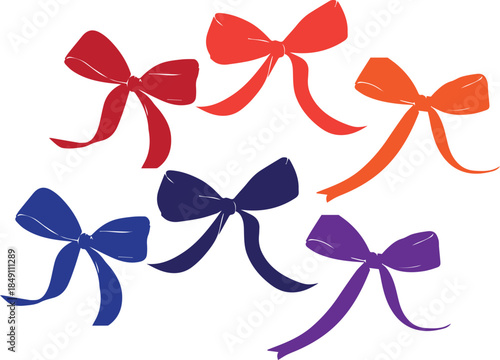 Colorful ribbon bow collection isolated on white background vector