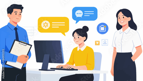 Office workers collaborating with digital tools