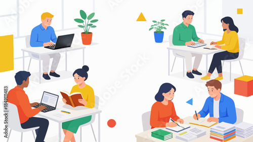 Office workers in a collaborative workspace