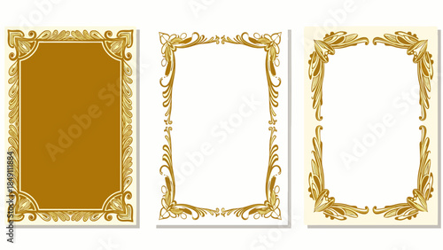 Elegant golden ornate vintage frames set. Decorative borders with classic baroque, rococo, and Victorian style for certificates, diplomas, invitations.