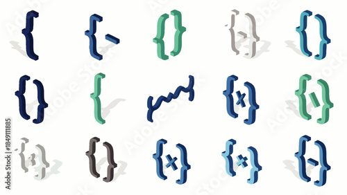 Illustrative collection of 3D curly braces and brackets in diverse colors and styles, perfect for programming, coding, web design, and digital project visuals.