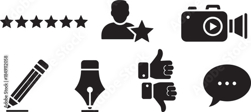 Black Solid Customer Reviews and Ratings Silhouettes Set of Six on White Background