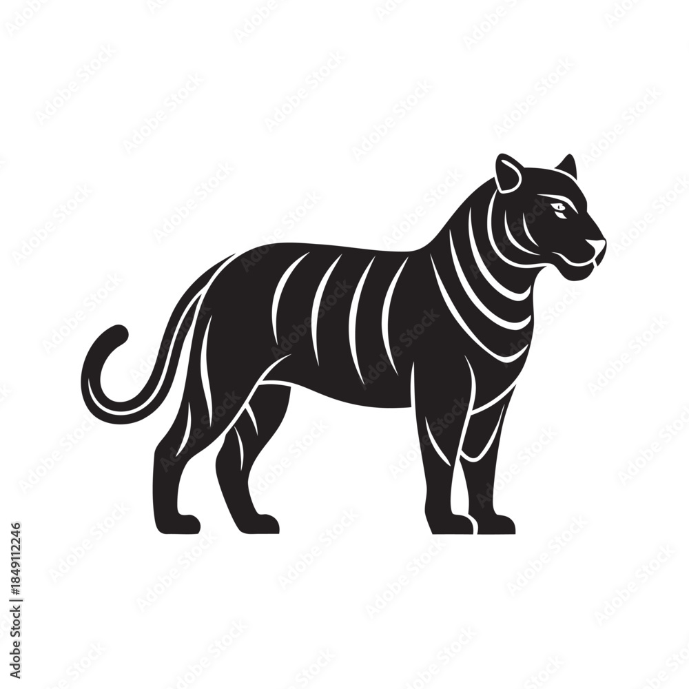 Obraz premium Flat Style Bengal Tiger Powerful Wildlife Silhouette